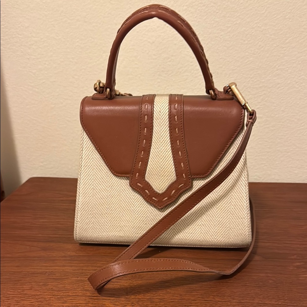 Brown and Cream Women's Handbag